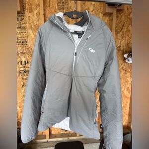 Outdoor Research Light Gray Hooded Windbreaker Jacket